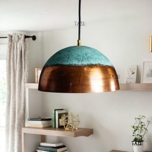 Green Patina Copper Pendant Light ,Dome Pendant Light, Oxidized Copper Farmhouse Pendant Light , Kitchen Island Lighting