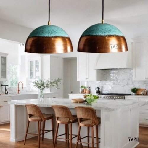 Green Patina Copper Pendant Light ,Dome Pendant Light, Oxidized Copper Farmhouse Pendant Light , Kitchen Island Lighting