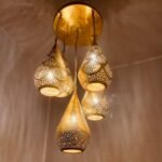 Moroccan Lamp Chandelier Brass , Moroccan lamp , lighting with five brass lamps , fish skin on lamp