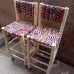 Roxanne Set of 2 Moroccan Boho Bar Stools Lemonwood & Boucherouite Cord -  Counter Stool with Back for Kitchen Stool Living Room & Dining Room - Image 3