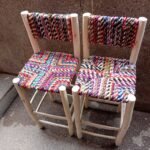 Roxanne Set of 2 Moroccan Boho Bar Stools Lemonwood & Boucherouite Cord -  Counter Stool with Back for Kitchen Stool Living Room & Dining Room - Image 4