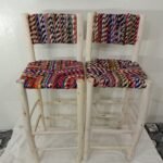 Wooden Stool Bar - Moroccan Style Counter Stool with Back for Kitchen Stool Living Room & Dining Room-Farmhouse Wood Chair, Tabouret de bar