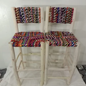 Wooden Stool Bar - Moroccan Style Counter Stool with Back for Kitchen Stool Living Room & Dining Room-Farmhouse Wood Chair, Tabouret de bar