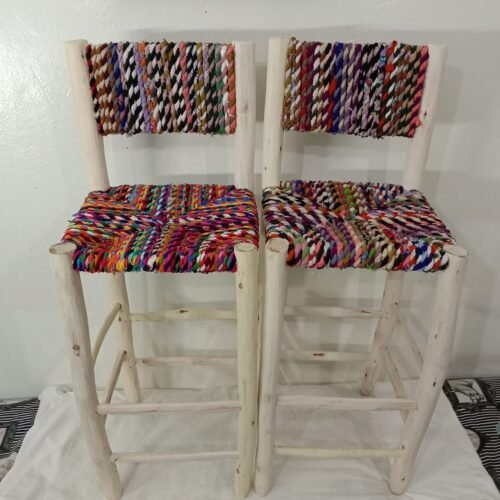 Wooden Stool Bar - Moroccan Style Counter Stool with Back for Kitchen Stool Living Room & Dining Room-Farmhouse Wood Chair, Tabouret de bar