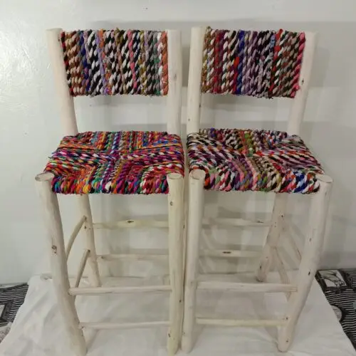 Wooden Stool Bar - Moroccan Style Counter Stool with Back for Kitchen Stool Living Room & Dining Room-Farmhouse Wood Chair, Tabouret de bar